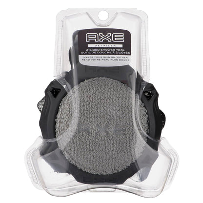 AXE Mens Shower Scrubber Tool, 2-Sided Detailer, Gray Color, Mesh Side for Lathering, Exfoliator for Smoothing Dry, Rough Skin - (Pack of 2)