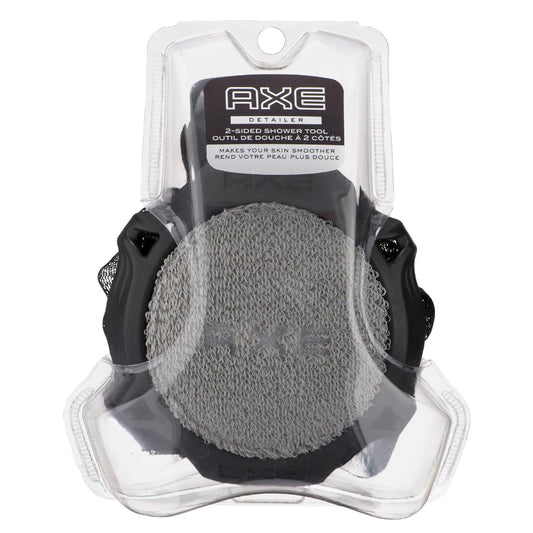 AXE Mens Shower Scrubber Tool, 2-Sided Detailer, Gray Color, Mesh Side for Lathering, Exfoliator for Smoothing Dry, Rough Skin - (Pack of 2)