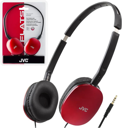 JVC Flats On-Ear Wired Headphones - Flat Foldable Design - 30mm - Red
