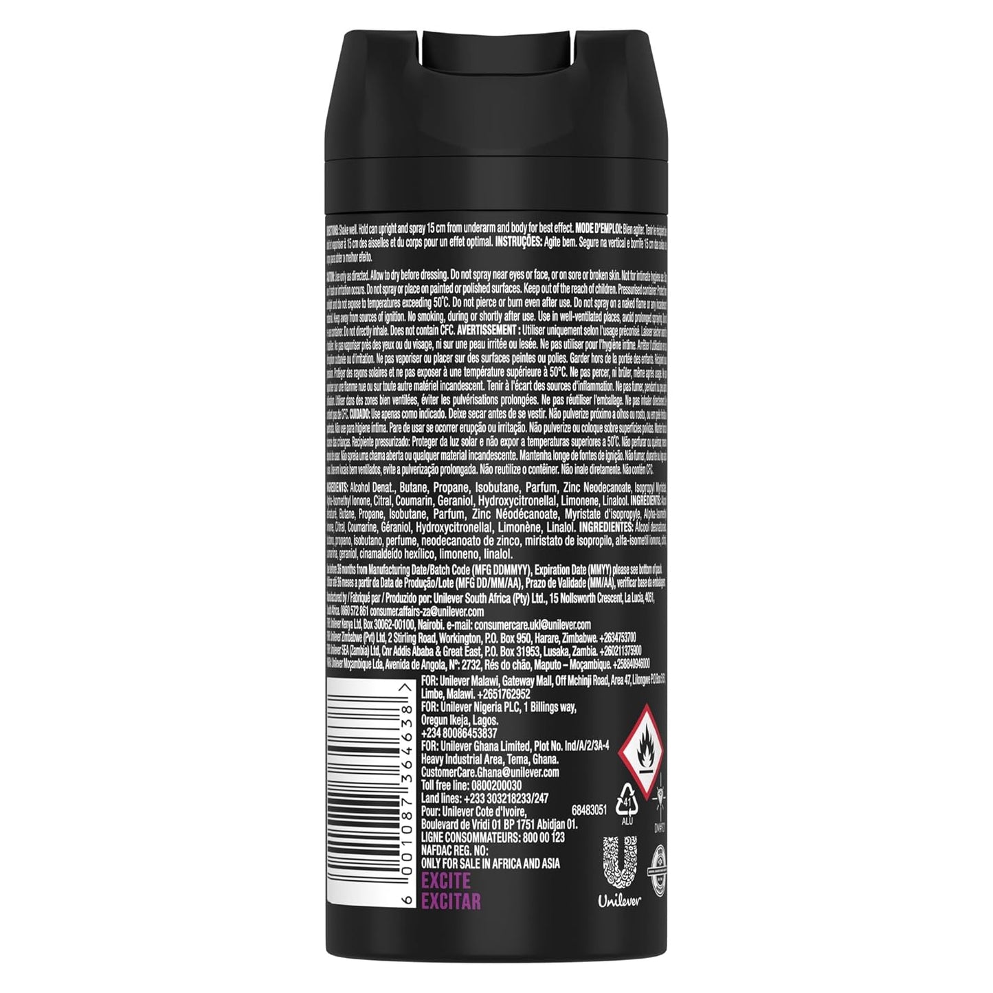 AXE EXCITE Body Spray 48Hr High Definition Scent (Pack of 2)