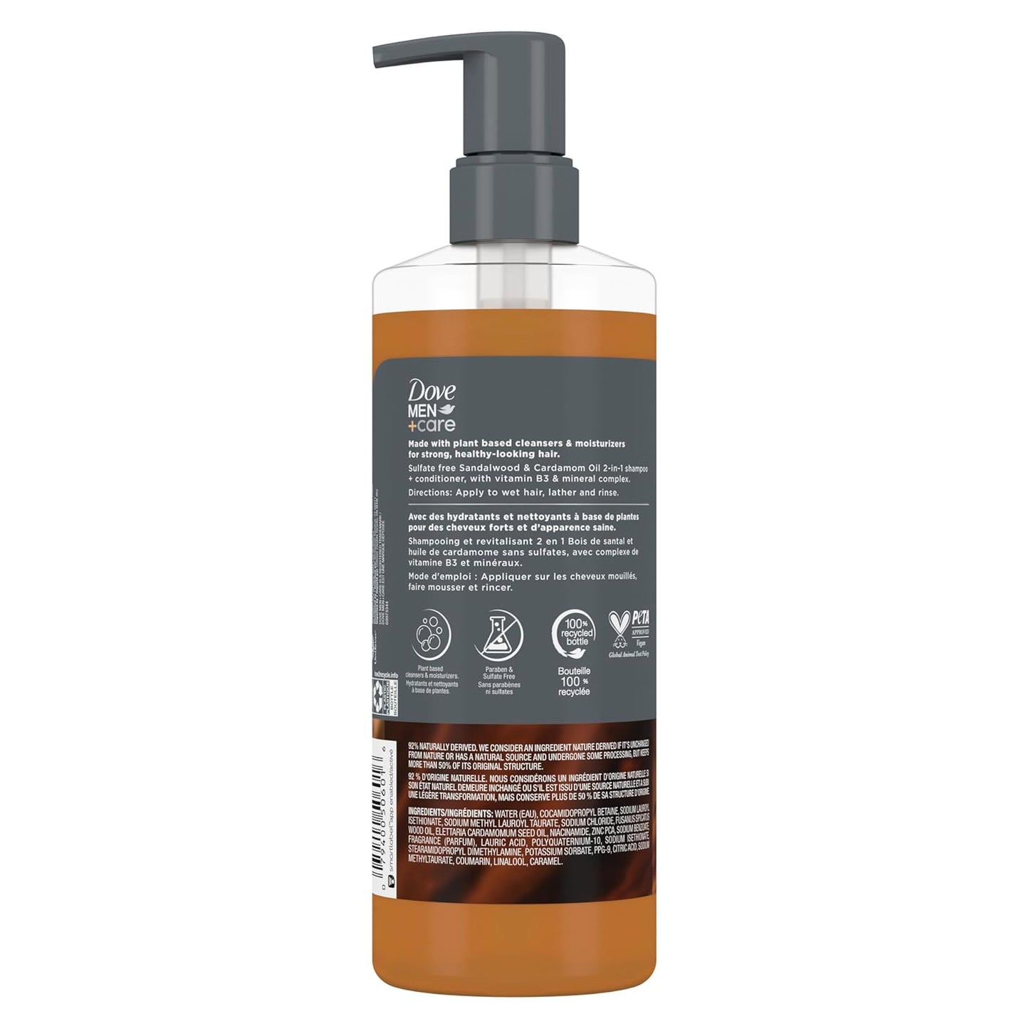 DOVE MEN CARE 2-in-1 Shampoo + Conditioner - Sandalwood & Cardamom Oil for Thick & Full Hair, + Vitamin B3 & Mineral Complex (2PK)