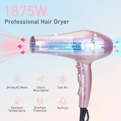 CONFU Haardroër, Professionele Ioniese Salon Haardroër met Diffuser vir Vroue en Mans, 5X Vinnige Droging, Kragtige en Stil Haardroër vir Vinnige en Maklike Stilering (1875 Watt)
