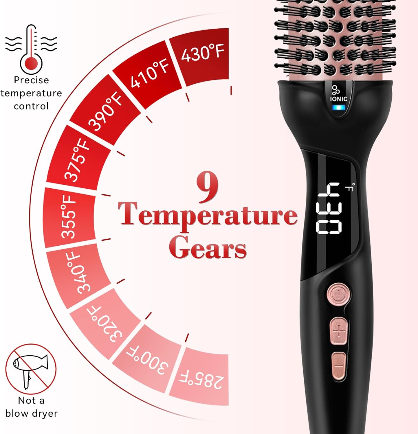 Ionic Thermal Brush, 1.5 Inch Heated Round Brush for Blowout, 30s Fast Heating Curling Brushes with 9 Temp Settings, Dual Voltage Travel Hair Styling Tool, Not Blow Dryer