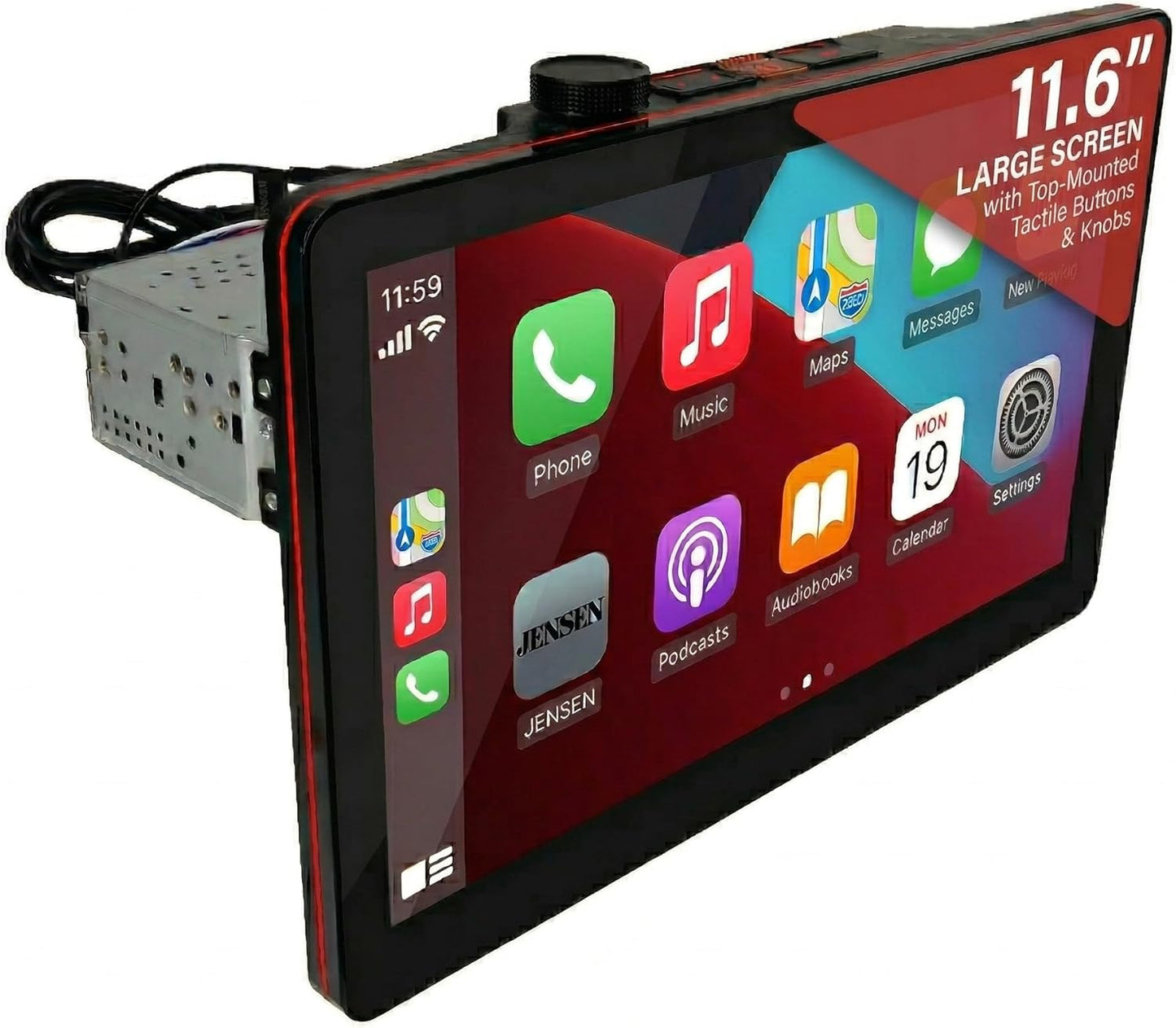 Single Din 11.6" Touchscreen Receiver Wireless Apple Carplay Android Auto Bluetooth | Backup Camera Input | USB Playback & Charge