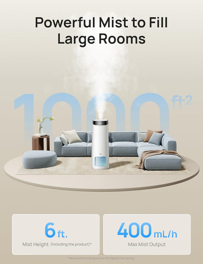 16L Slim Bevochtiger Groot Kamer 1000 vt², 130H Kouemis Lugbevochtigers Bo-vul, Afstandbeheer/Raak/Stem & APP-beheer, Selfreinigende Tenk, 30dB, RGB Lig - Wit