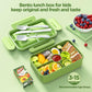 Large Bento-Style Leakproof w/ 4 Compartments Food Storage w/ Tableware Reusable On-the-Go Meal - Green