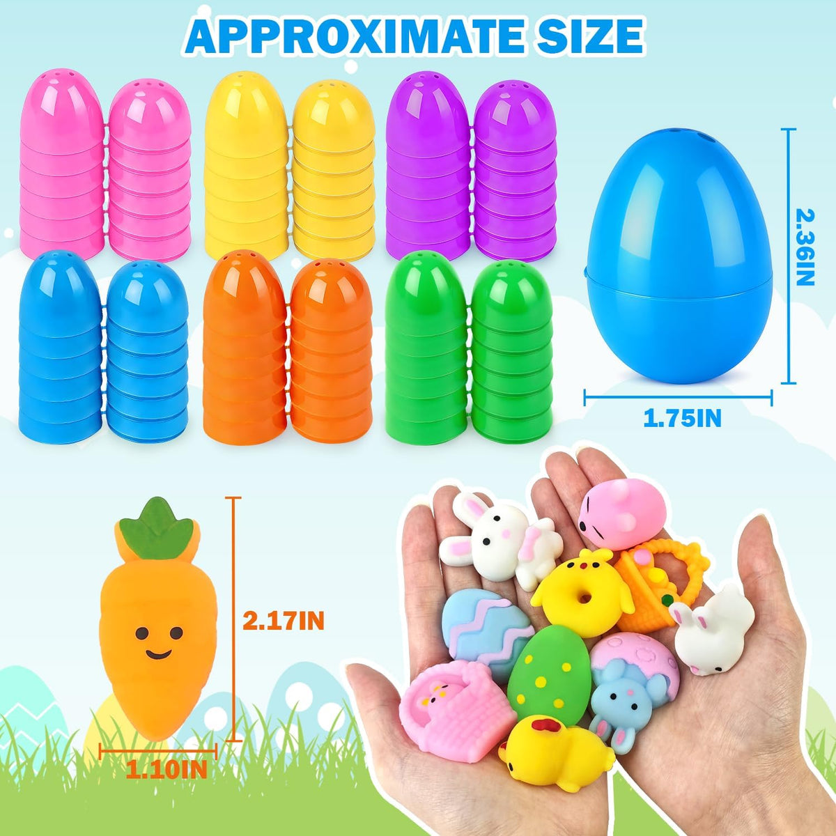 Easter Basket Essentials for Kids, 36 PCS Mochi Squishy W/ 36 Plastic Eggs