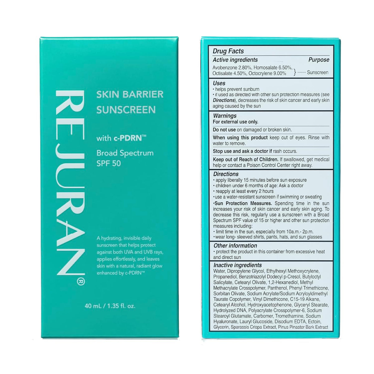 REJURAN Skin Barrier Sunscreen SPF 50, c-PDRN® Daily Sunscreen, 1.35 fl oz