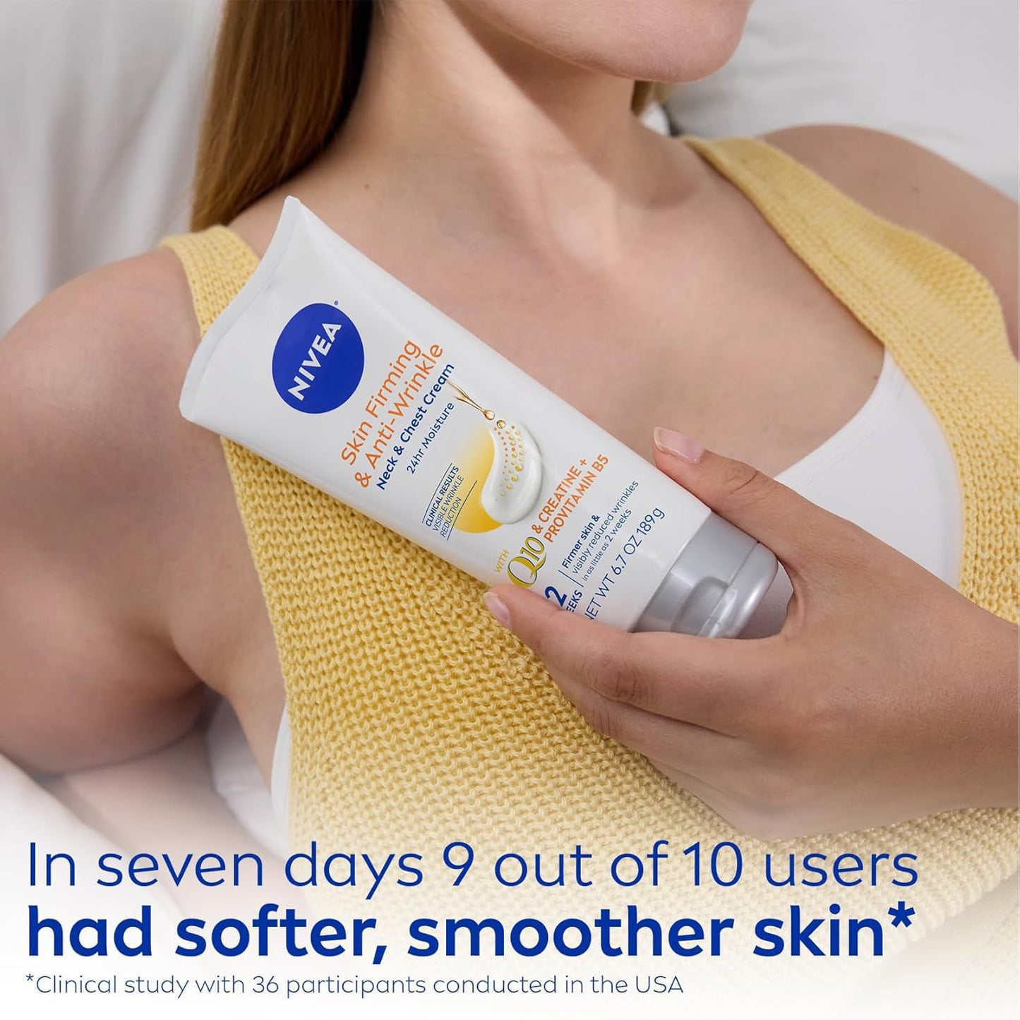 NIVEA Skin Firming & Anti Wrinkle Neck & Chest Cream with Coenzyme Q10, Creatine and Provitamin B5, Skin Firming Cream Reduces the Look of Fine Lines and Wrinkles, 6.7 Oz -1 Tube