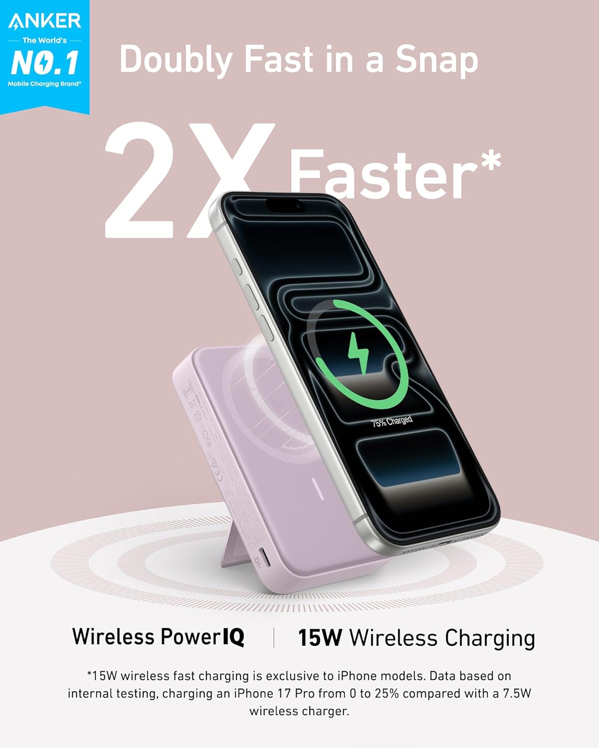 MagGo Power Bank, Qi2 Certified 15W Ultra-Fast MagSafe-Compatible Portable Charger, 10,000mAh Battery Pack with Smart Display and Foldable Stand - Violet