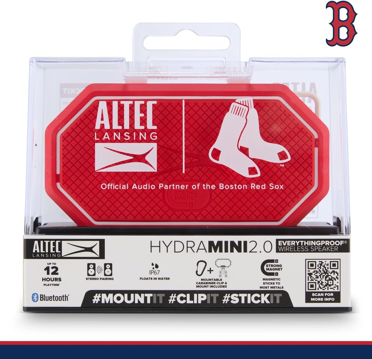 Altec Lansing x Boston RED SOX - Draagbare Bluetooth-luidspreker HYDRAMINI 2.0, IP67 Waterdig, 8W Uitset, 12h Speeltyd, USB-C Vinnige Laai, Stemassistent-integrasie (Boston Red Sox)
