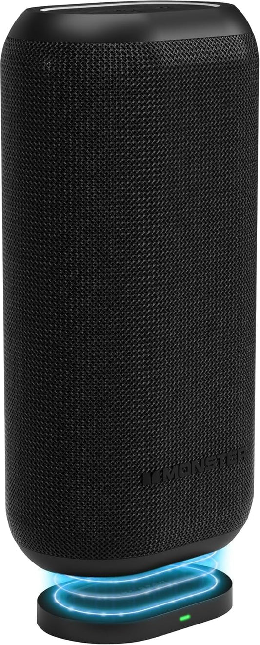 Monster DNA Max Draagbare Bluetooth-luidspreker, Harde Draagbare Luidspreker met 360 Bas Klank en 10W Qi Gesertifiseerde Draadlose Laaiblok, IP67 Waterdig – vir Reis, Binne- en Buitegebruik