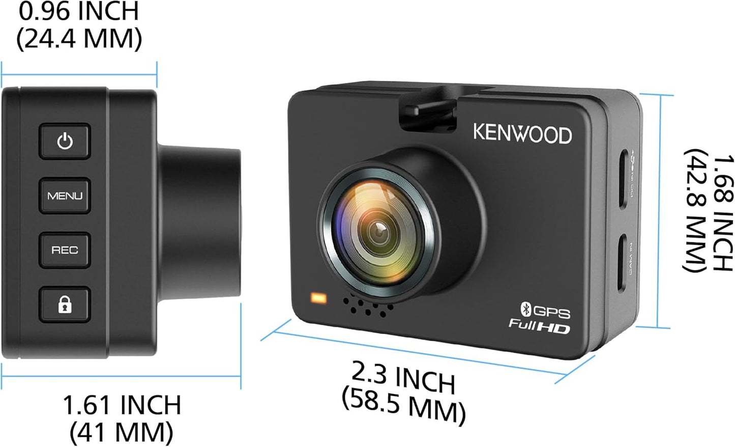 KENWOOD DRV-A310W GPS-paneelkamera, Volle HD-paneelkamera, WDR/HDR-motorkamera met Bluetooth- & Wi-Fi-verbinding, G-sensor, botsingsopsporing, opsionele agterkamera-ondersteuning