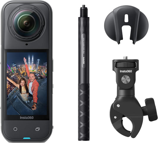 Insta360 X5 Motorcycle Bundle - Waterproof 8K 360° Action Camera, Rugged & Replaceable Lens, 3-Hour Battery, Clear Audio, Stabilization, Invisible Selfie Stick Effect, Leading Low Light