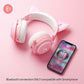 Wireless Cat Ear Headphones Gaming Headset Bluetooth 5.0 for Smartphone Retractable Mic 50mm Drivers RGB Lighting Headset with Mic (USB Dongle Not Included) - (PINK)