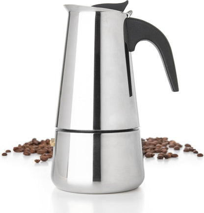 Mixpresso 9 Koppie Greca Kookplaat Espresso Pot 450ml/15oz, Moka Pot met Koffieperkoleerder Ontwerp, Vlekvrye Staal Kookplaat Koffiemaker vir Kamp of Tuisgebruik, Italiaanse Kookplaat Espressomaker