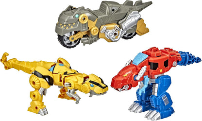 Transformers Playskool Primal 4.5-Inch Team-Up (3-Pack) w/ Optimus Prime,Bumblebee, and Grimlock Converting Dinosaur Figures, Toys