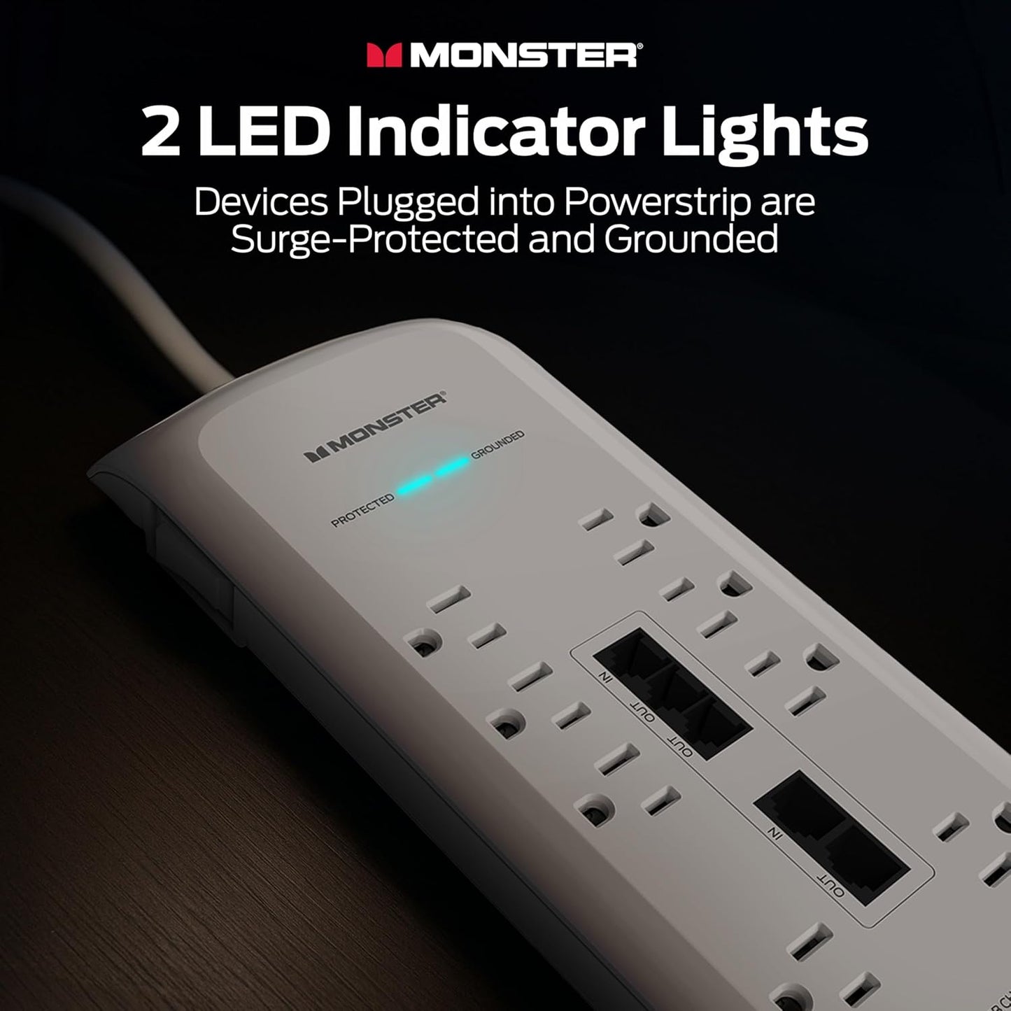Monster Power Surge Protector w/ 4,050 Jules Rating — Heavy Duty Power Strips with Surge Protection, 8 Outlets, USB-A & USB-C, 2 Coax, 5 Ethernet Ports, Fireproof MOV, Dual Mode (6FT Cord, White)
