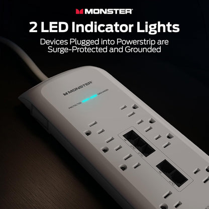 Monster Power Surge Protector w/ 4,050 Jules Rating — Heavy Duty Power Strips with Surge Protection, 8 Outlets, USB-A & USB-C, 2 Coax, 5 Ethernet Ports, Fireproof MOV, Dual Mode (6FT Cord, White)