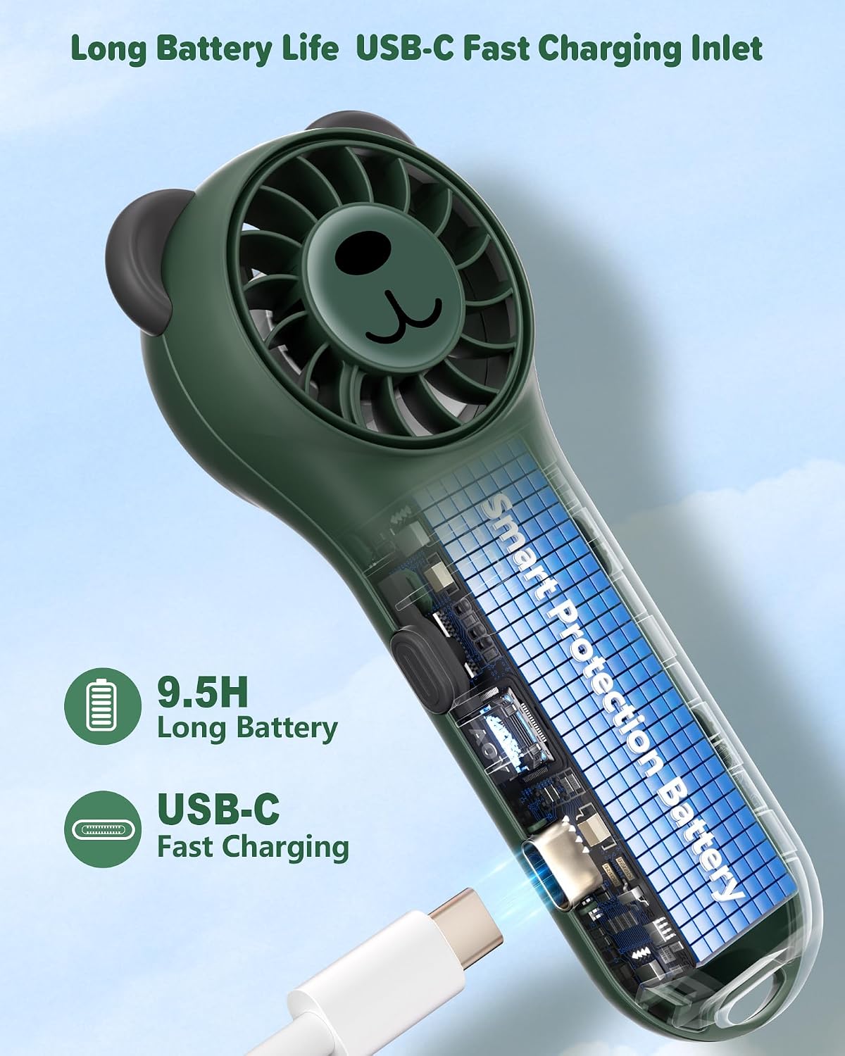 Oulike Beer Mini Handheld Draagbare Waaier 11000RPM Herlaaibaar - Groen