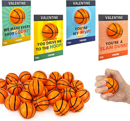 Basketball Valentines Day Cards Gifts for Kids School,24 Pack Mini Foam Sports Basketball Toys W/ Exchange Cards for Toddlers,Valentine Party Favors Goody Bag Stuffers Classroom Treats for Boys Girls