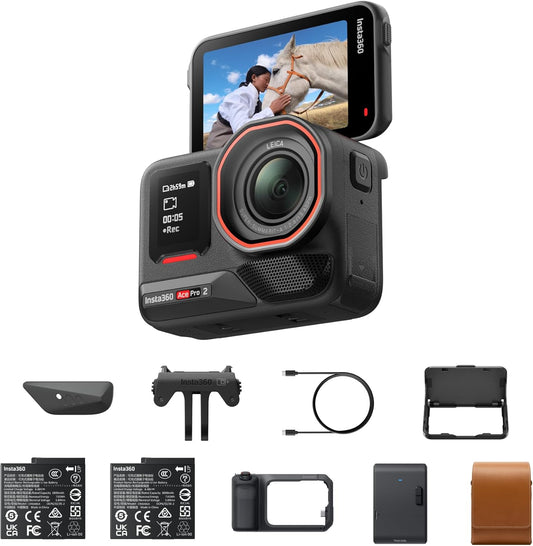 Insta360 Ace Pro 2 Flash Print Bundle - 8K Waterproof Action Camera Co-Engineered with Leica, 1/1.3" Sensor, Dual AI Chip, Leading Low Light, Xplorer Grip Pro Kit for Street Photography