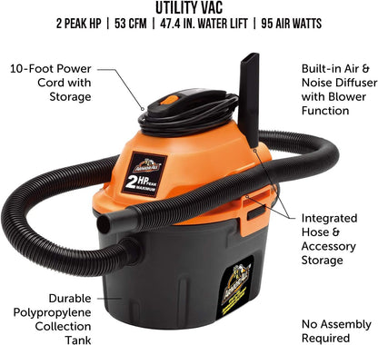 Armor All AA255 2.5 Gallon 2 Pieke PK Nat/Droë Nutswerkswinkelstofsuier - Oranje