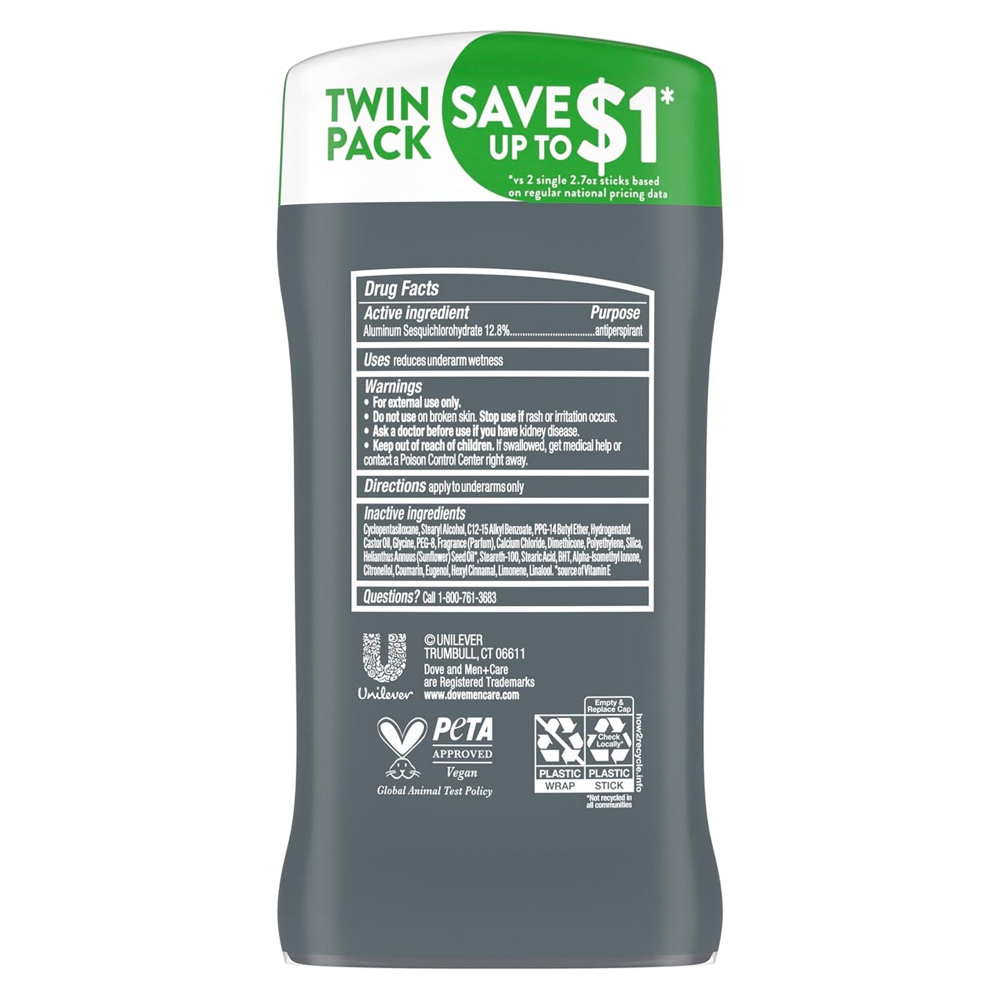 Dove Men Care Extra Fresh Men's Antiperspirant Deodorant Twin pack w/ 72-hour sweat & odor protection Citrus Scent (2.7 oz)
