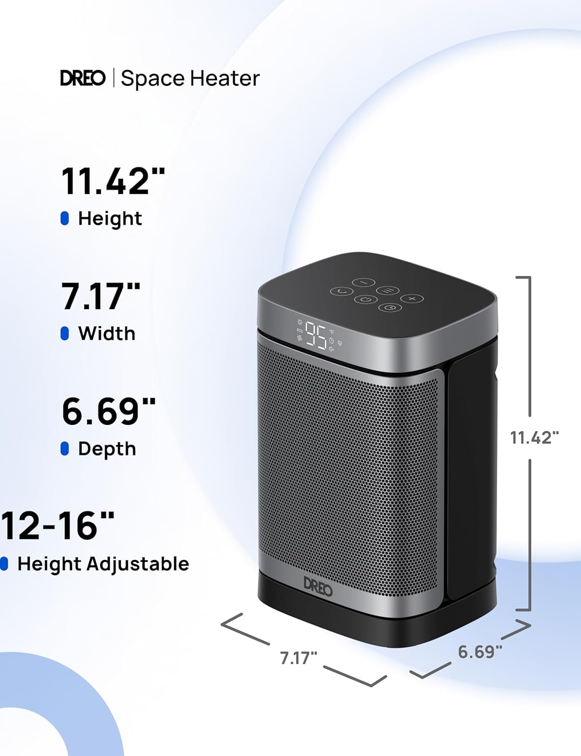 Draagbare Atom Een Ruimteverwarmer met Afstandbeheer, 70°Ossillerend met Digitale Termostaat, 1500W PTC Keramiek, 12h Tydhouer, Stil Veiligheidsverhitting - Silwer