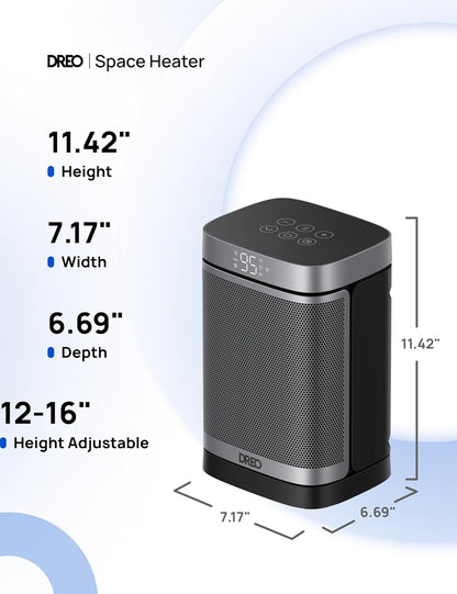 Draagbare Atom Een Ruimteverwarmer met Afstandbeheer, 70°Ossillerend met Digitale Termostaat, 1500W PTC Keramiek, 12h Tydhouer, Stil Veiligheidsverhitting - Silwer