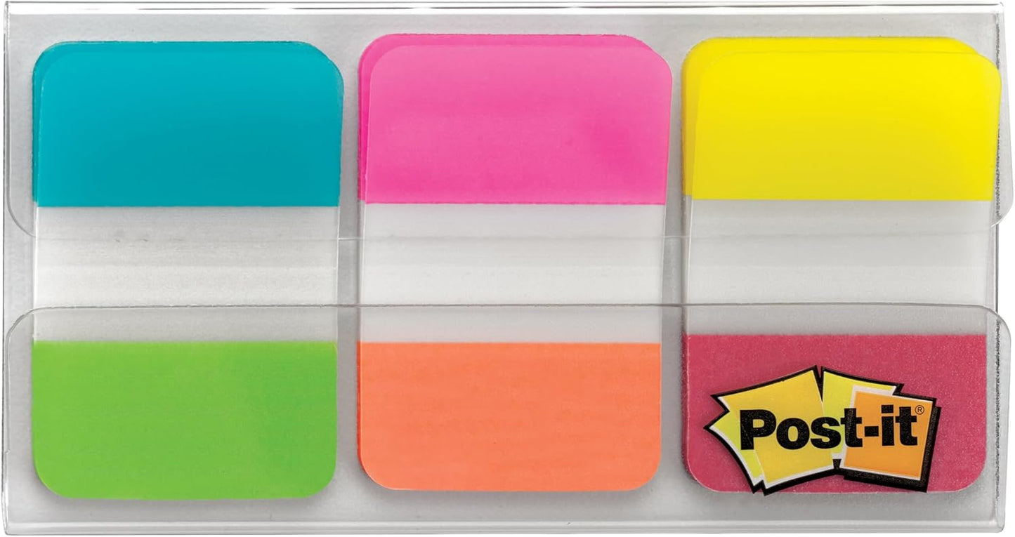 Post-it Tabs, 1 in Solid, Aqua, Yellow, Pink, Red, Green, Orange, 6/Color - Solid Style (36/Dispenser)