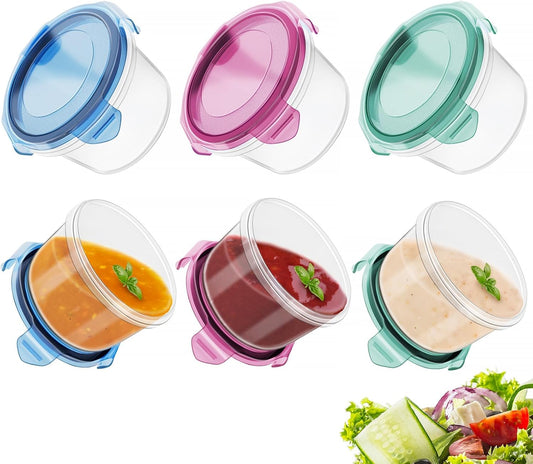 Freshmage Slaaisoushouer om saam te neem, [6 pak] 2.7 oz Klein Kondimenthouers met Lekvrye Deksel vir Etes Onderweg, Herbruikbare Soushouers BPA-vry