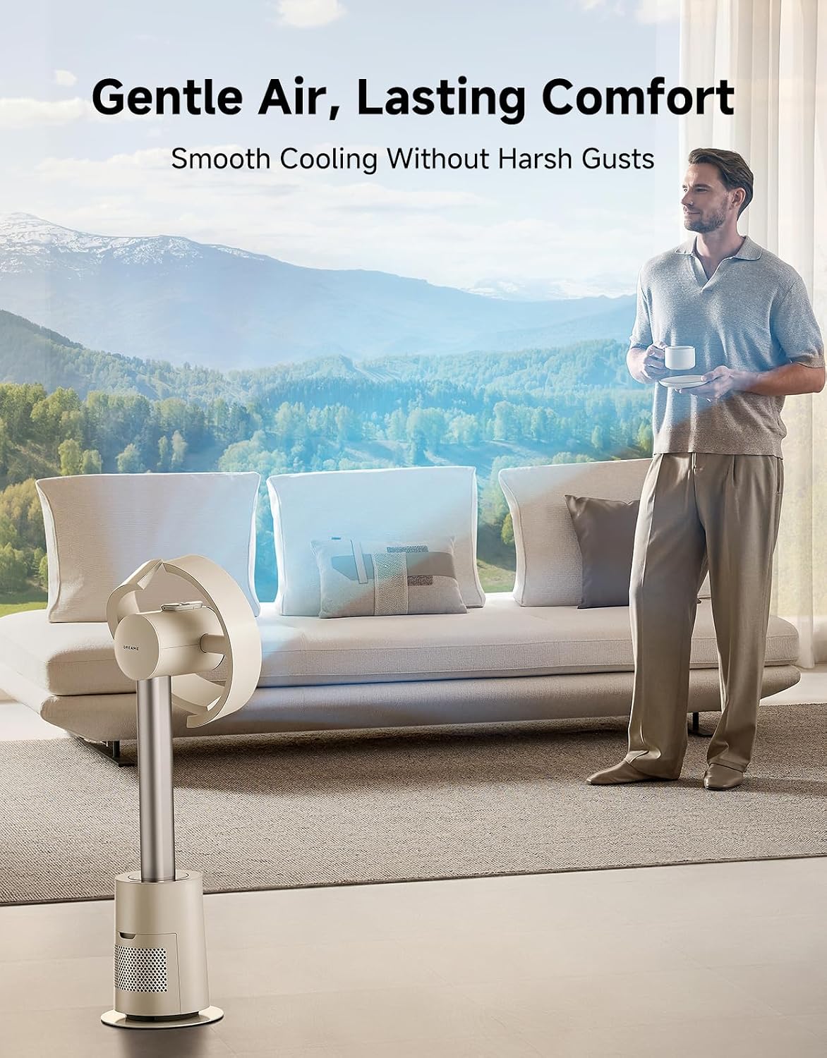 Bladeless Tower Fan MF10 w/ 270° Spatial Airflow Smart Standing Fan Circulation, 59ft/s High Velocity, 10 Speeds 3 Modes, Temperature-Adaptive Airflow - (Beige)