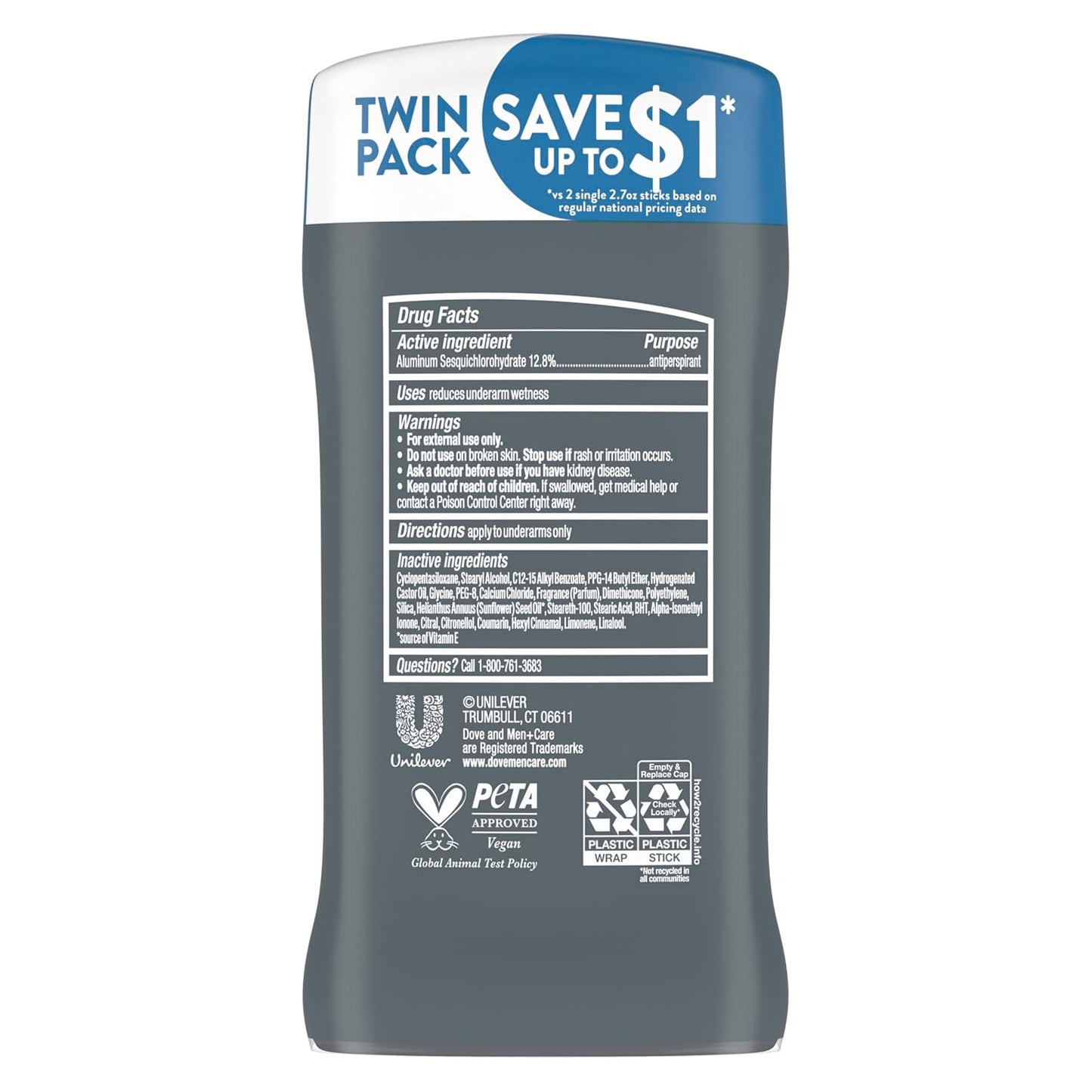 DOVE MEN CARE Antiperspirant Deodorant Stick Clean Comfort 2-Hour Sweat & Odor Protection - (Twin Pack)