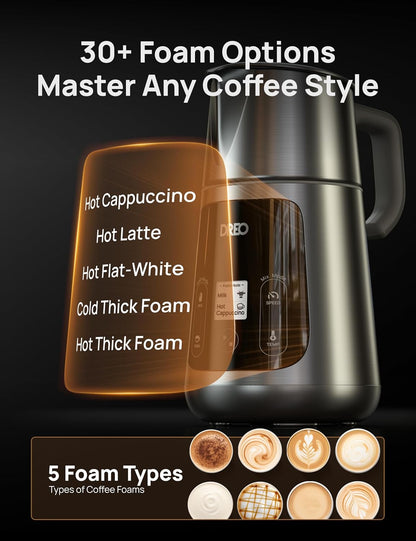 Melkskuimer Alles-in-1 Elektriese 15oz/450ml Outomatiese Skuimskuimer vir Latte Art-vlak Mikroskuim, 30+ Drankies, Maklik om Skoon te Maak, Skottelgoedwasser Veilig, LED-skerm
