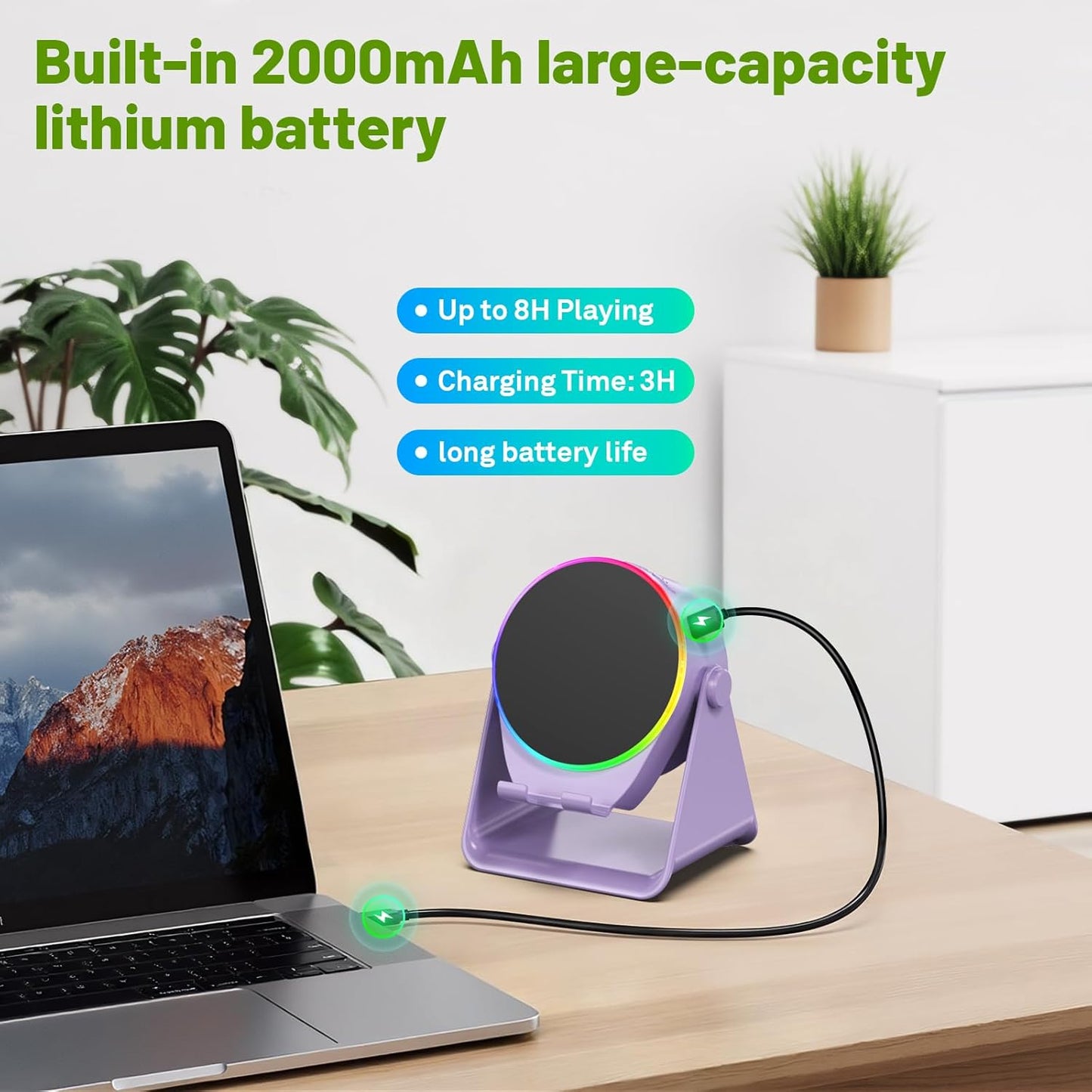 Wireless Induction Audio Bluetooth Speaker, 4 in 1 Phone Stand Speakers Amplifier with Colorful Ambient Light,360° Adjustable Holder- Purple