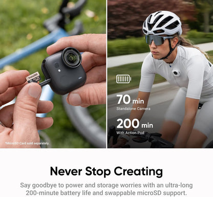 Insta360 GO Ultra Creator Bundle - Small 4K Vlogging Camera, Hands-Free, POV Cam, 1/1.28" Sensor, 53g Lightweight, 156° FOV, 200 Min Battery Life, Magnetic Wearable Action Camera for Sports, Vlog