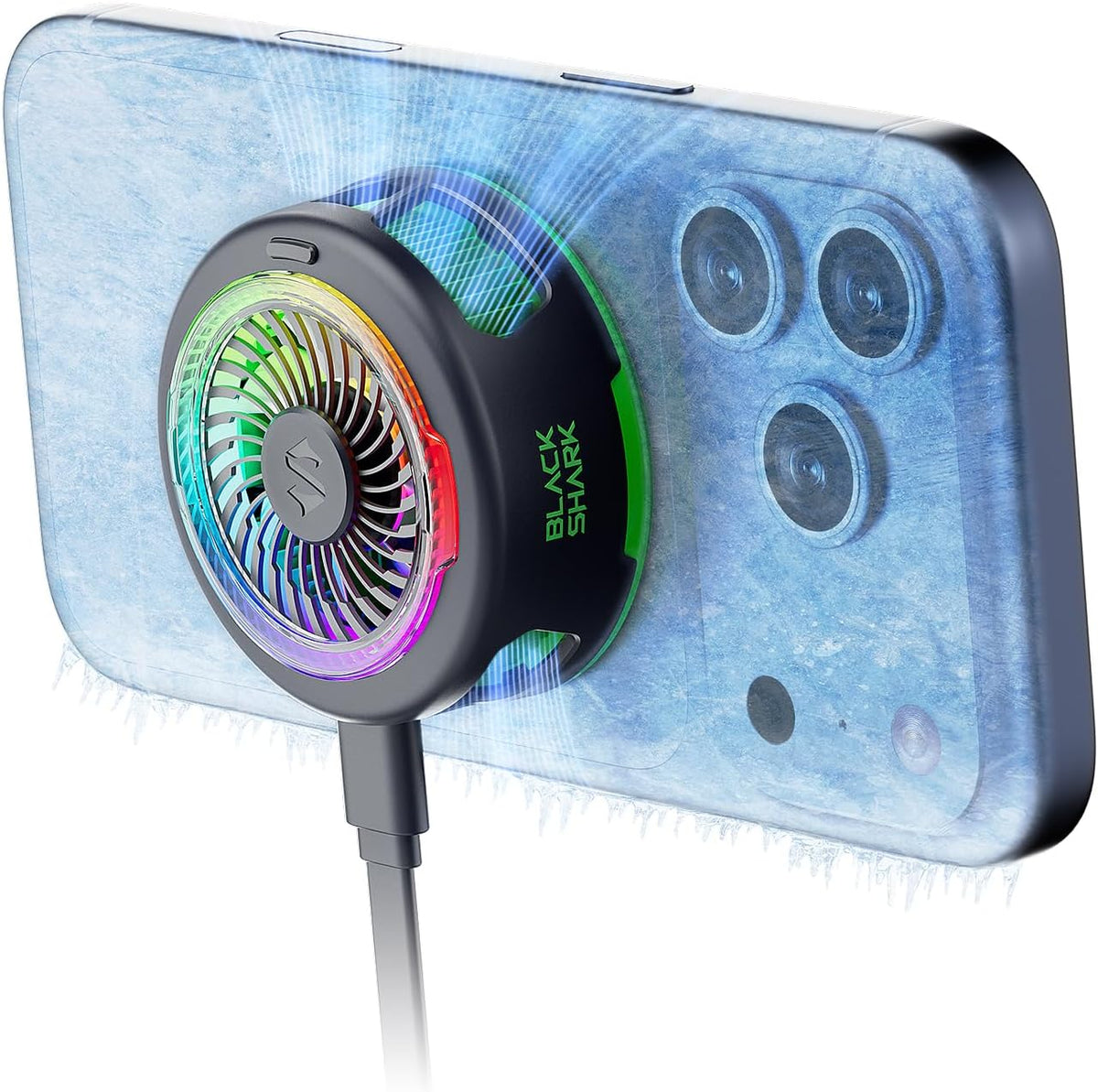 Magnetic Cell Phone Cooler for Gaming, Portable Mobile Phone Cooling Fan with RGB Light, App-Controlled Cellphone Radiator for iPhone Magnetic Series/iPad (Black)