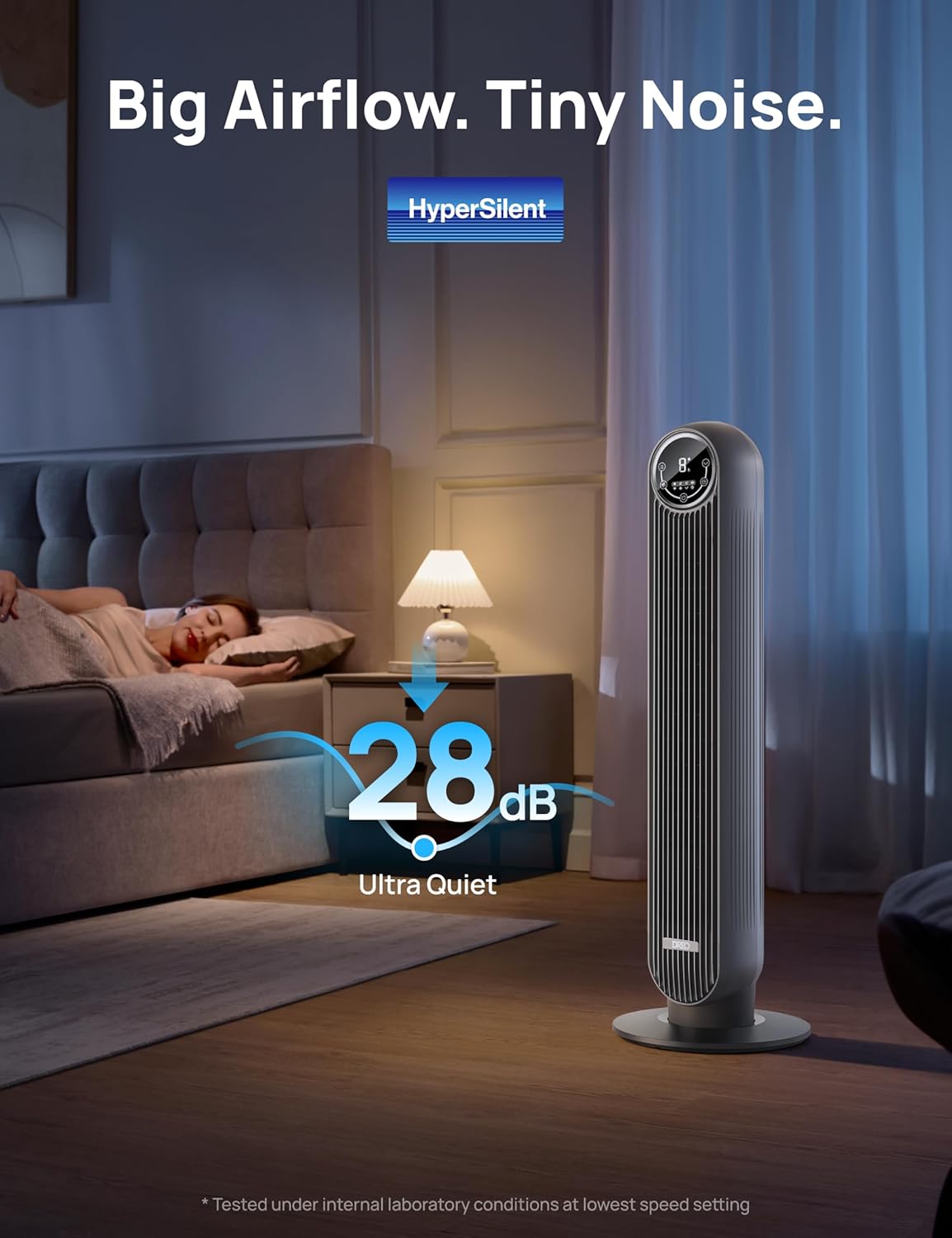 Tower Fan 25ft/s Velocity Quiet Floor Fan, 90° Oscillating w/ 4 Speeds, 4 Modes, 8H Timer - Grey