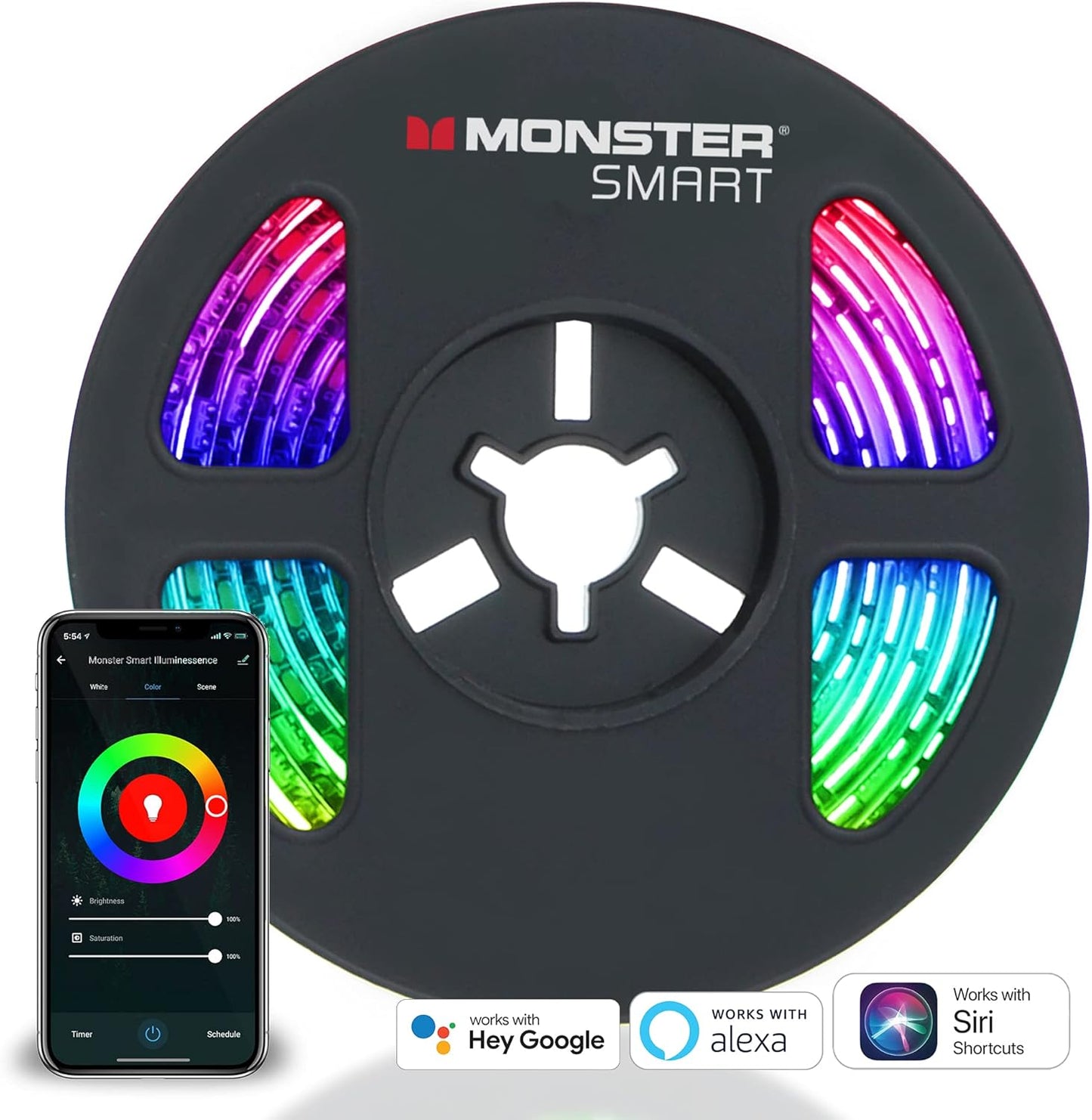 LED Strip Short Wi-Fi Multi-Color LED Light Strip Monster 6.5Ft, Smart App, Customizable Settings, Any Space, Voice-Control, Alexa, Google Assistant, Easy Installation