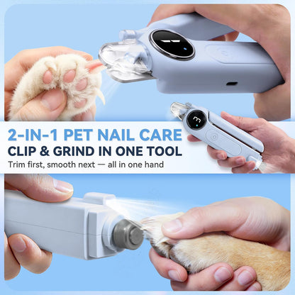 2-in-1 Quiet Electric Pet Nail Clipper Grinder w/ Light for Dogs Cats Dual LED Lights,3-Speed Grinder,Nail Clipping Splash Guard,Type-C Rechargeable - (Blue)