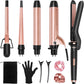5 in 1 Curling Iron with Interchangeable Ceramic Barrels Wand Set with Flat Iron Hair Straightener, Instant Heat Up, Dual Voltage Hair Curler, Gifts for Women