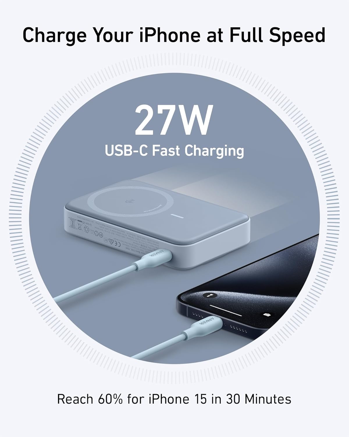 MagGo Power Bank, Qi2 Certified 15W Ultra-Fast MagSafe-Compatible Portable Charger, 10,000mAh Battery Pack with Smart Display and Foldable Stand- Blue