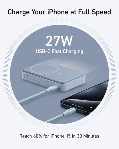 MagGo Power Bank, Qi2 Certified 15W Ultra-Fast MagSafe-Compatible Portable Charger, 10,000mAh Battery Pack with Smart Display and Foldable Stand- Blue