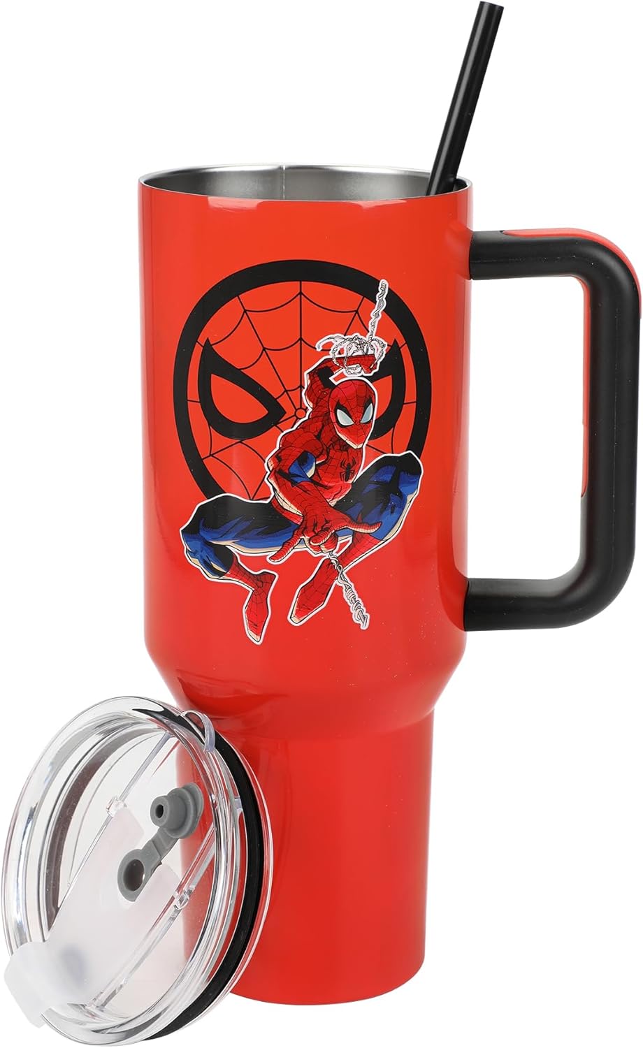 Insulated Stainless Steel Tumbler w/ Reusable Straw & Leak-Proof Lid Easy Carry Handle 40oz (Spiderman)