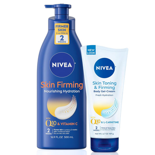 NIVEA Voedende Hydrasie Velversterkende Liggaamsemulsie (473 ml) + Velversterkende & Tonende Liggaamsjelroom met Hialuroonsuur (189 g), Verryk met Q10 en Vitamien C