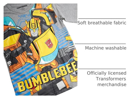 Transformers Boys 2 Pack Cotton Tee Optimus Prime Bumblebee Shirts Officially Licensed, Vibrant Soft Cotton Fabric T-Shirt, Short Sleeve Crewneck, Comfortable for School, Play & Everyday Wear