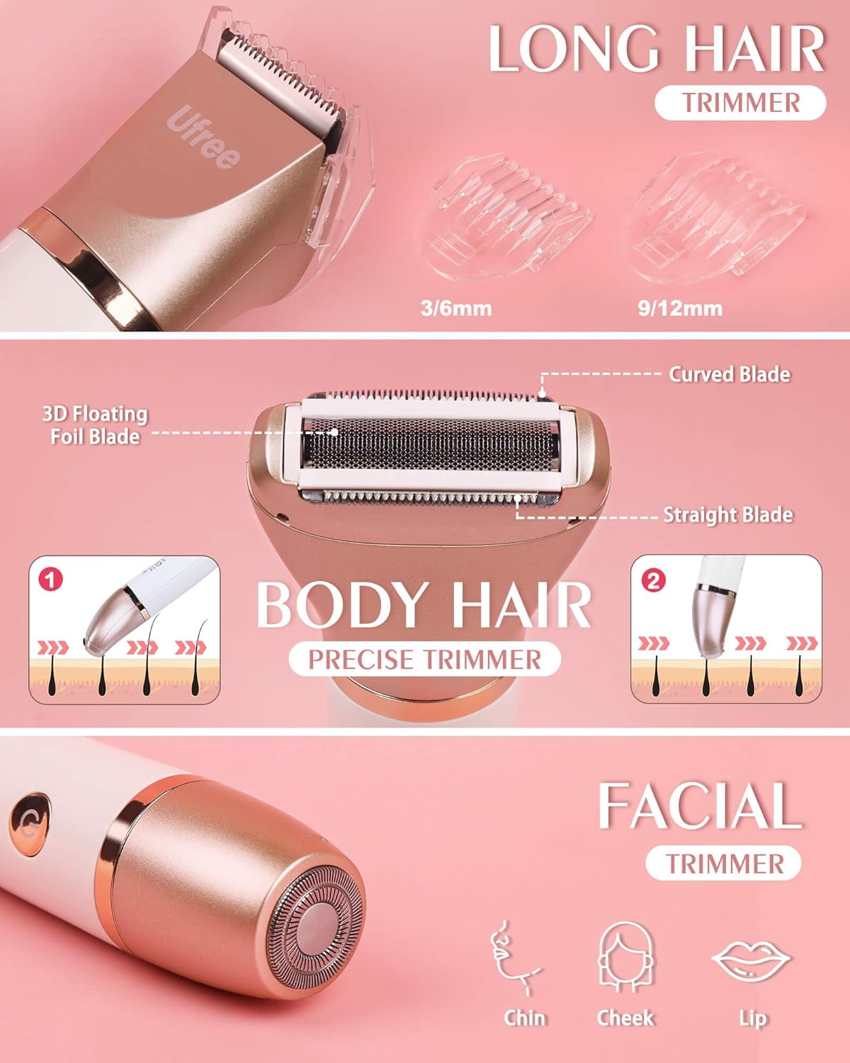 Electric Shaver Razors for Women Pubic Hair, Bikini Trimmer for Face and Body Hair, Wet & Dry Use Groomer, Hair Trimmer, Birthday Gifts for Women, Gold