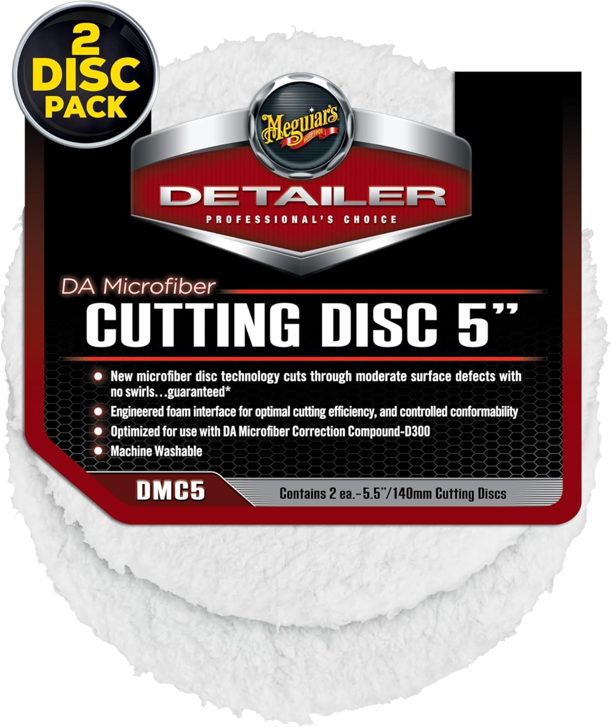 Meguiar's DA 5” Mikrovesel Sny Skyfblokkies Versoenbaar met 'n DA Polisher vir Motor Detailering - 2 Pak