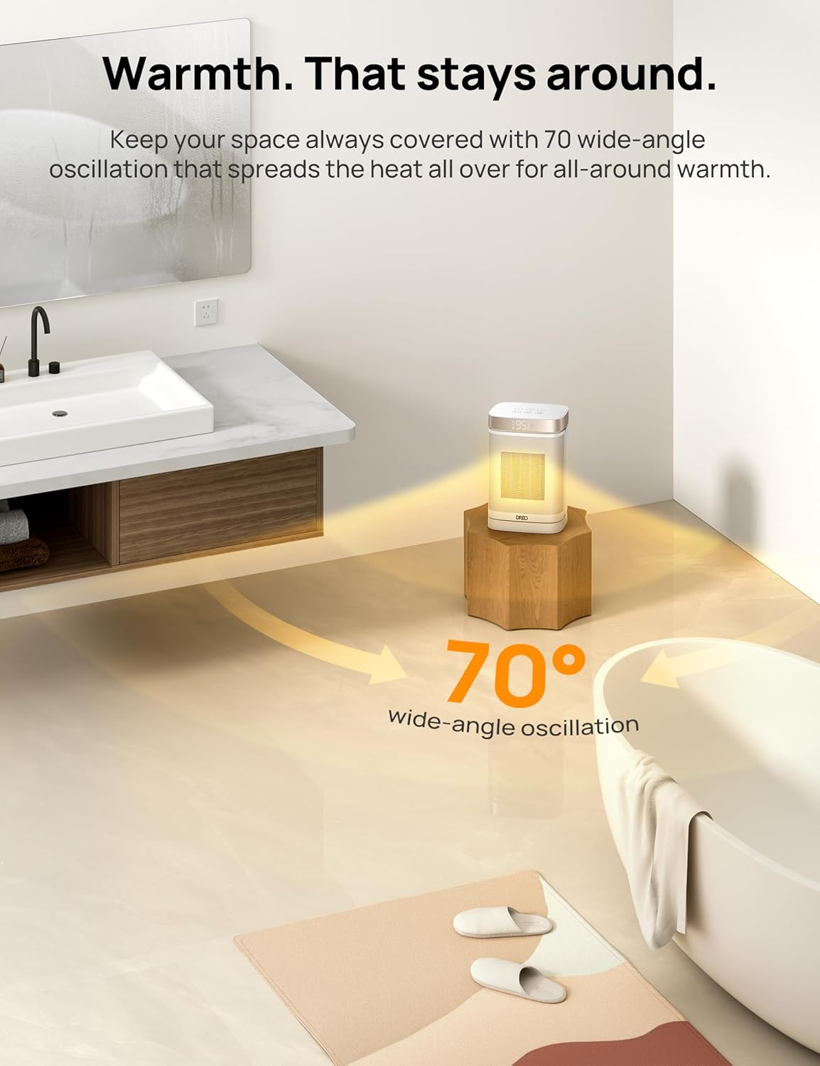 Verwarmer 1500W Veilig en Stil PTC Keramiekverwarmer, 5-35°C Digitale Termostaat, 70°Ossillerend, Afstandbeheer, ALCI Veiligheidsproppie, 12h Tydhouer, 5 Modes - Wit